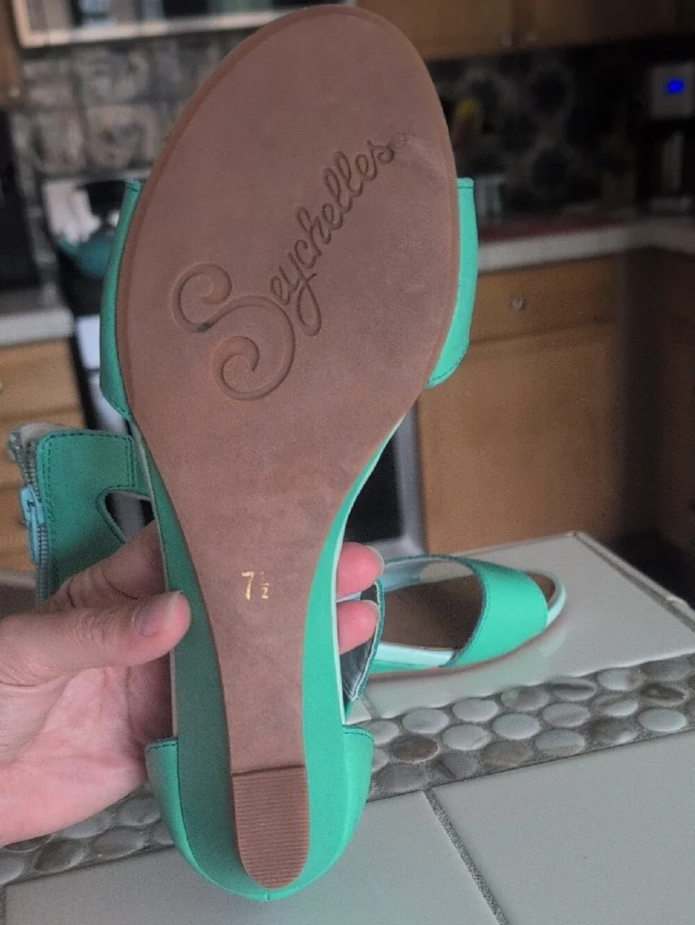Women's  Seychelles Mint Green Wedge Sandals with Ankle Strap